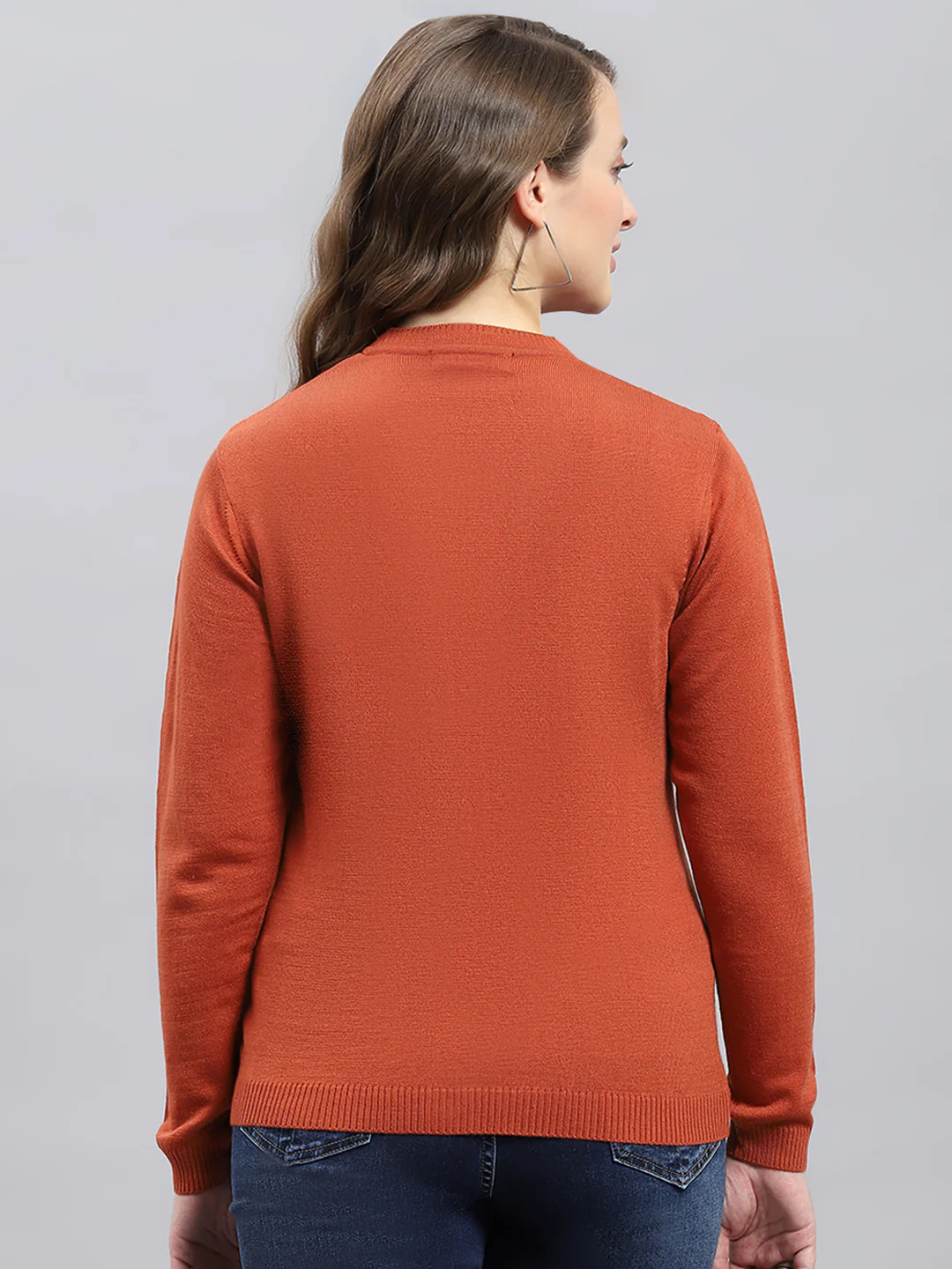 Women Rust Self Design V Neck Full Sleeve Cardigan - Image 5