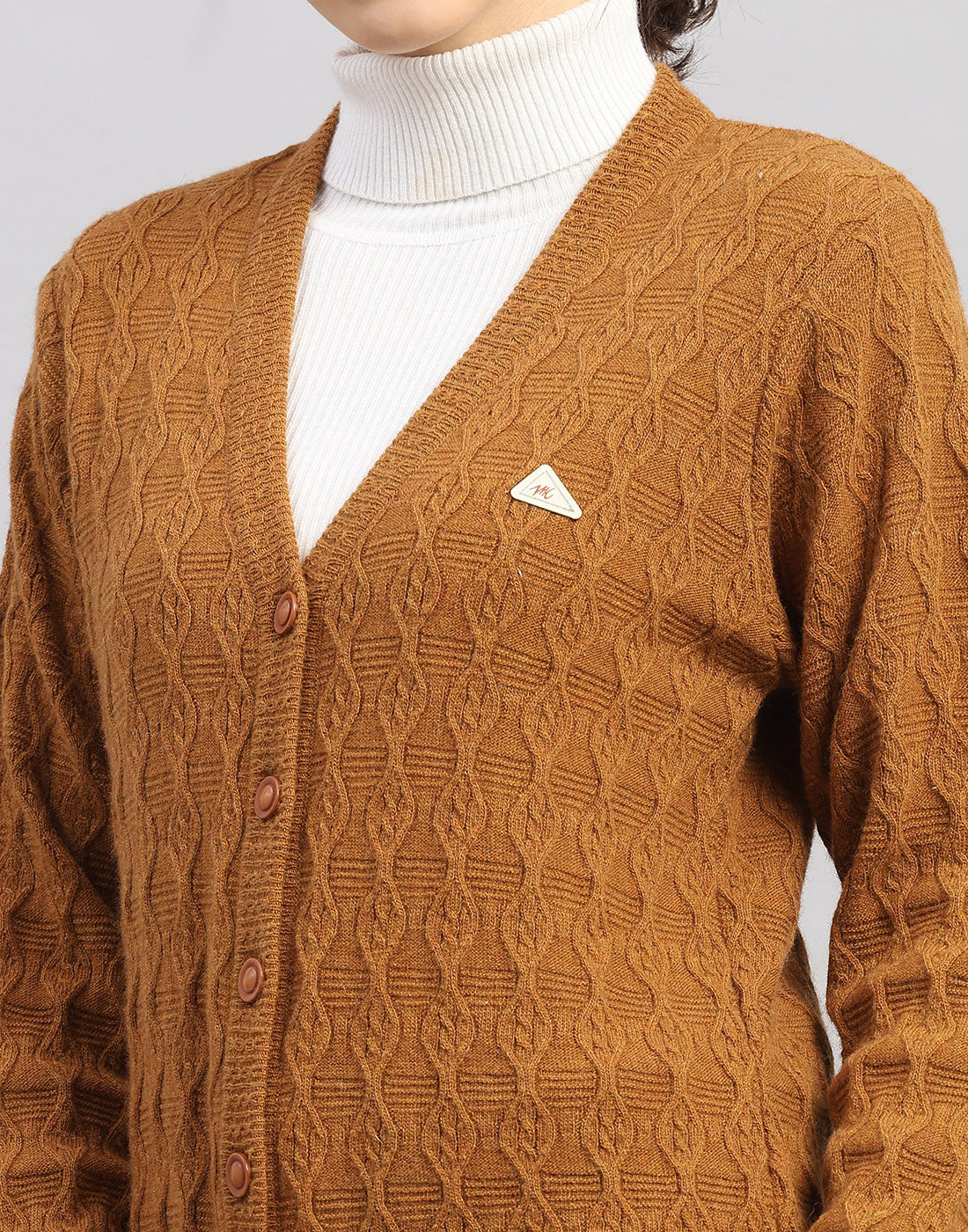 Women Rust Self Design V Neck Full Sleeve Cardigan - Image 7