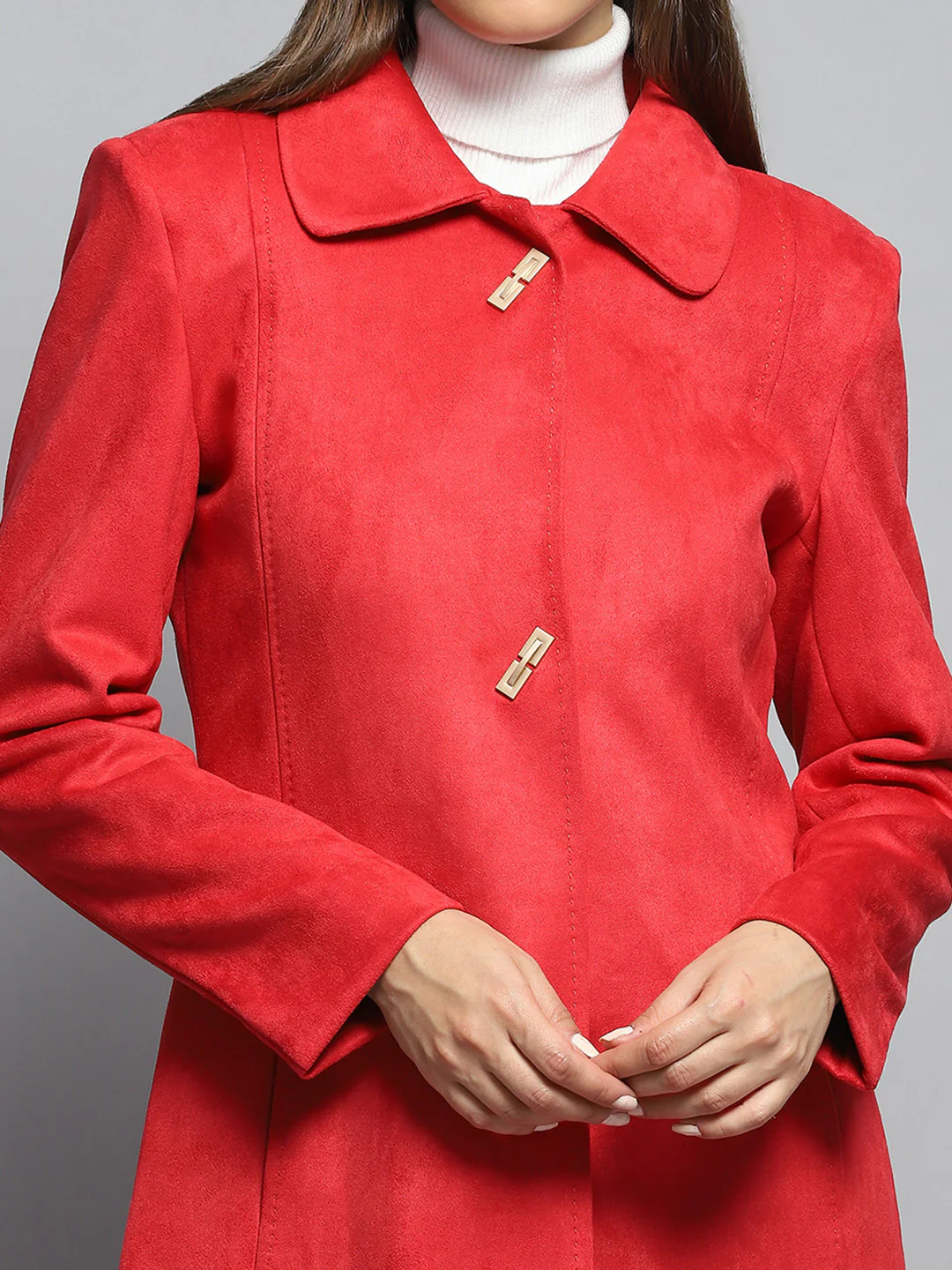 Women Rust Solid Collar Full Sleeve Coat - Image 7