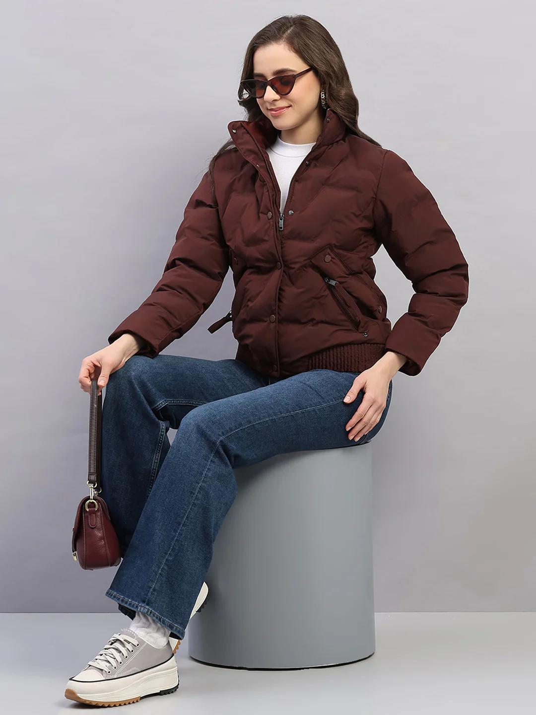 Women Rust Solid Collar Full Sleeve Jacket - Image 2