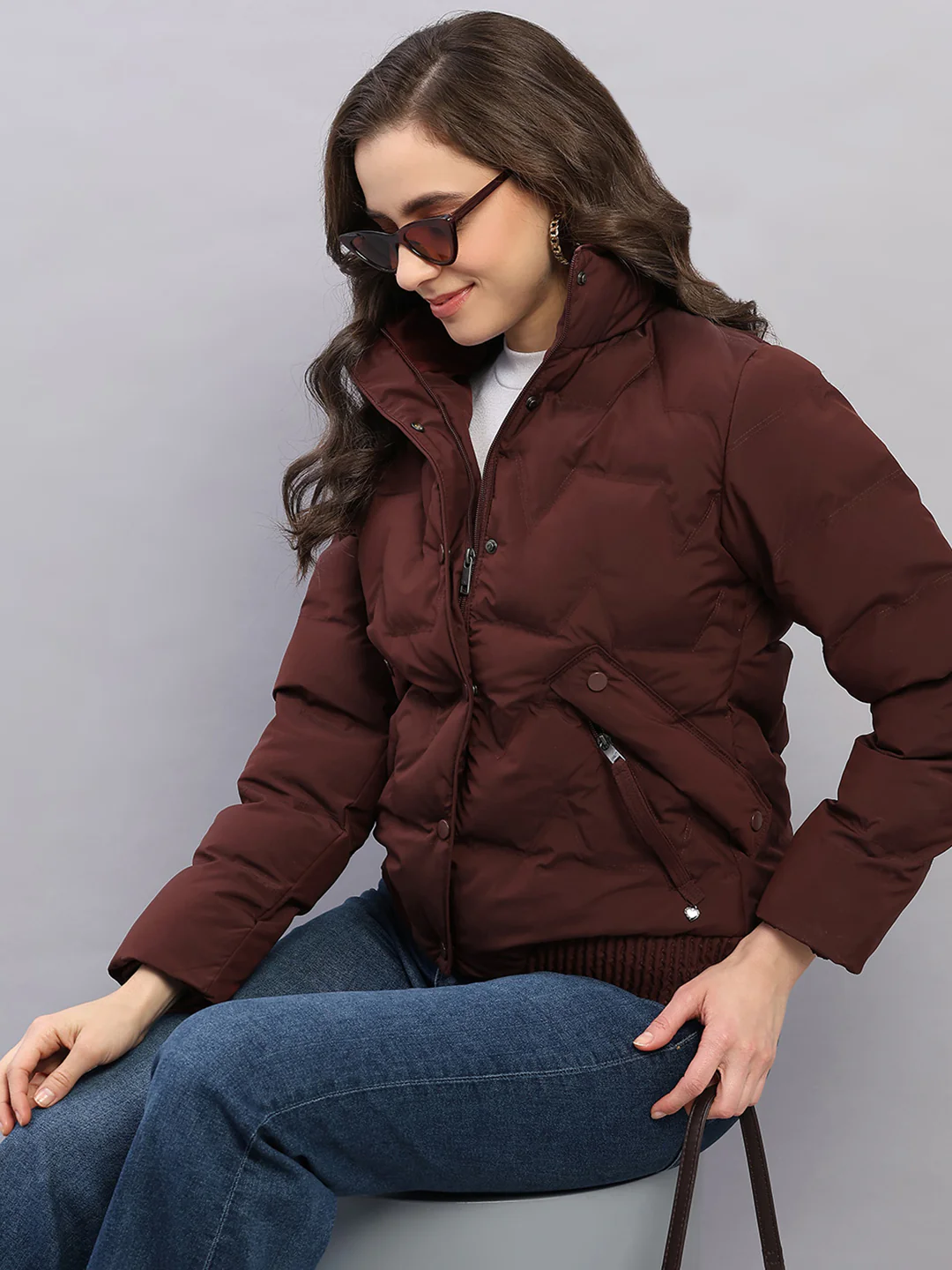 Women Rust Solid Collar Full Sleeve Jacket - Image 6