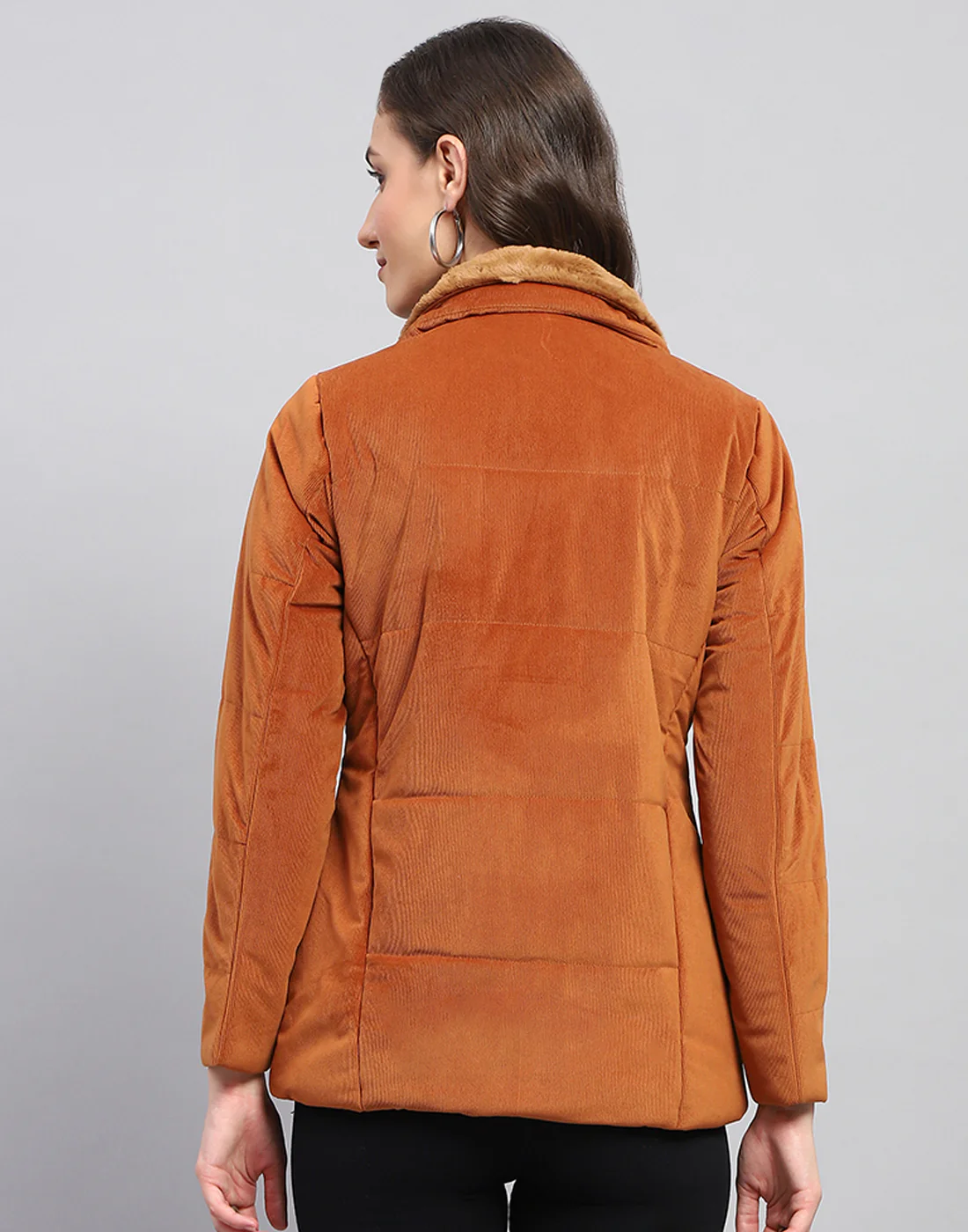 Women Rust Solid High Neck Full Sleeve Jacket - Image 6