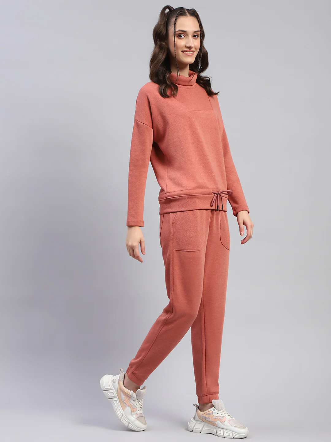 Rock.it Women Rust Solid High Neck Full Sleeve Tracksuit - Image 4
