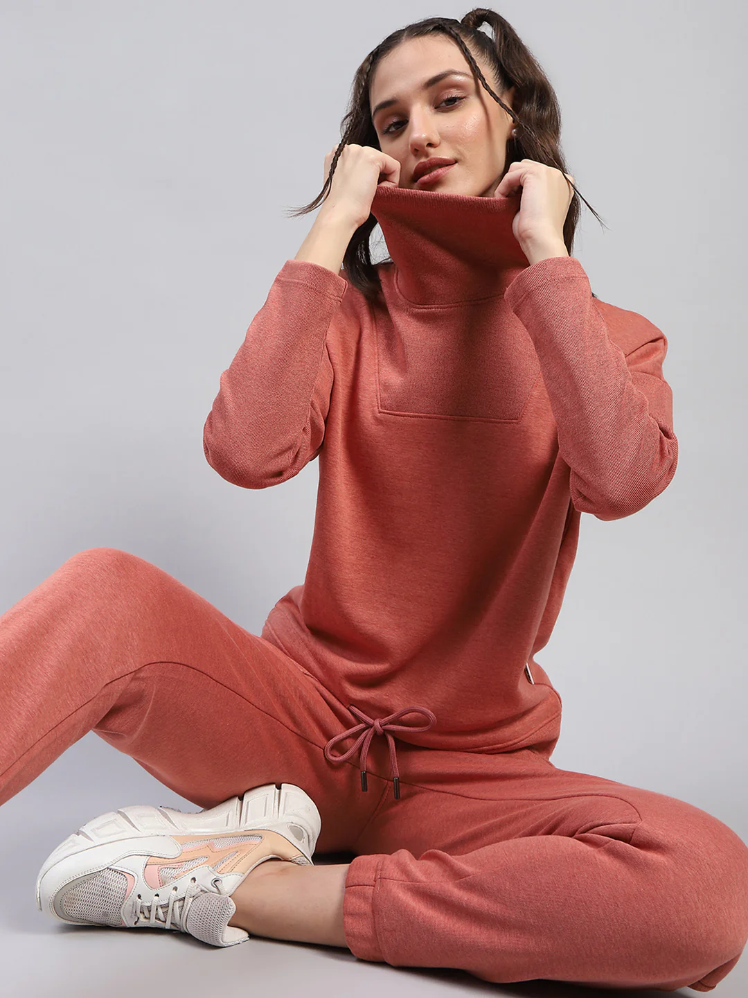 Rock.it Women Rust Solid High Neck Full Sleeve Tracksuit - Image 6