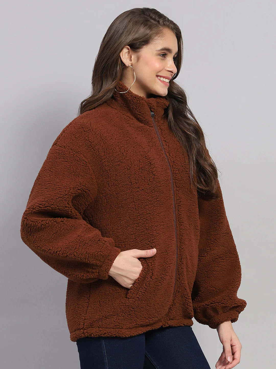 Rock.it Women Rust Solid Mock Neck Full Sleeve Jacket - Image 4