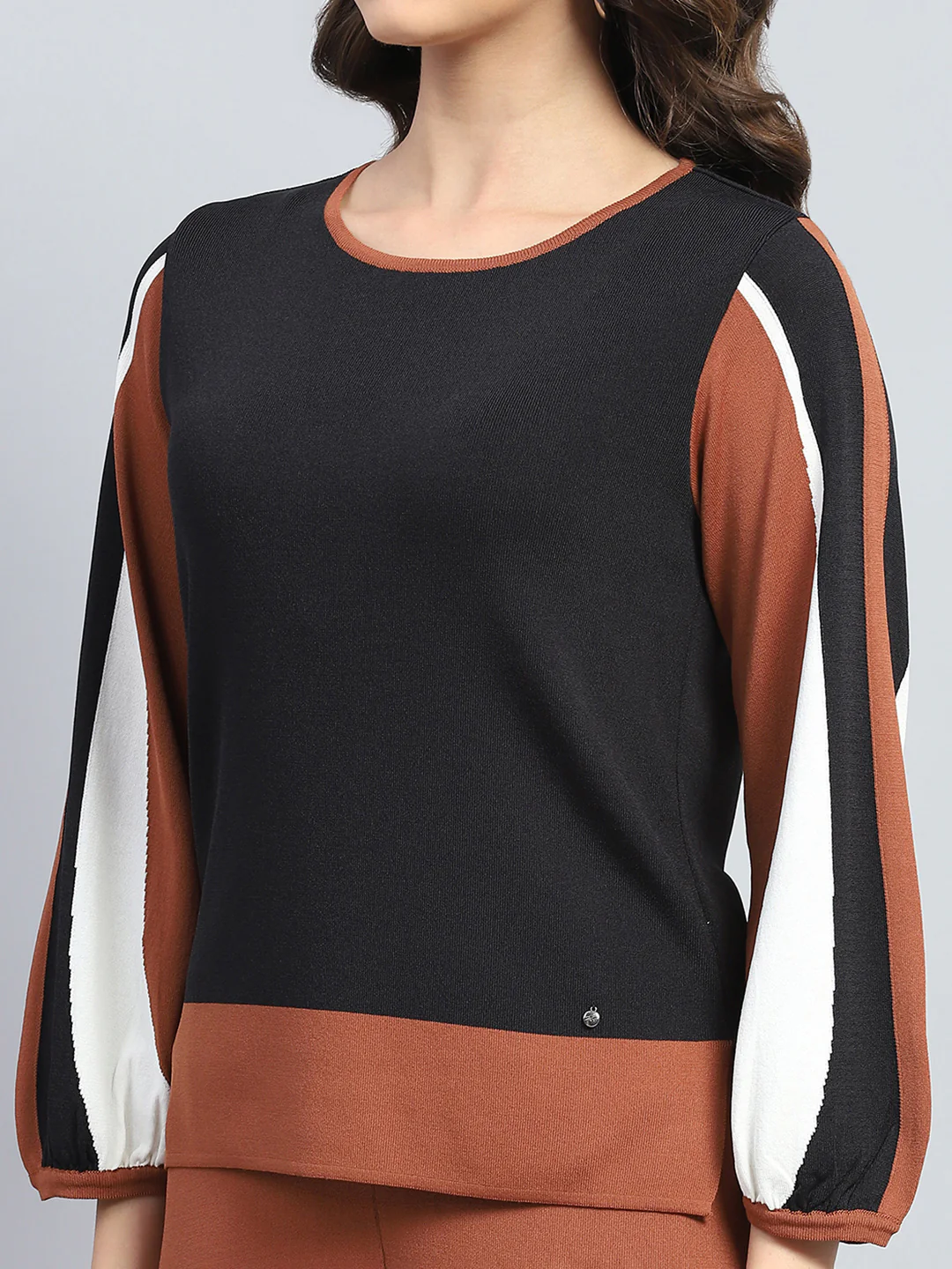 Women Rust Solid Round Neck Full Sleeve Cords Set - Image 6