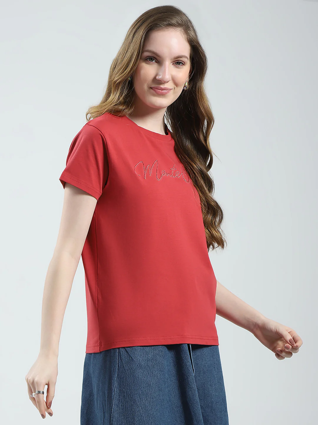 Women Rust Solid Round Neck Half Sleeve Top - Image 4