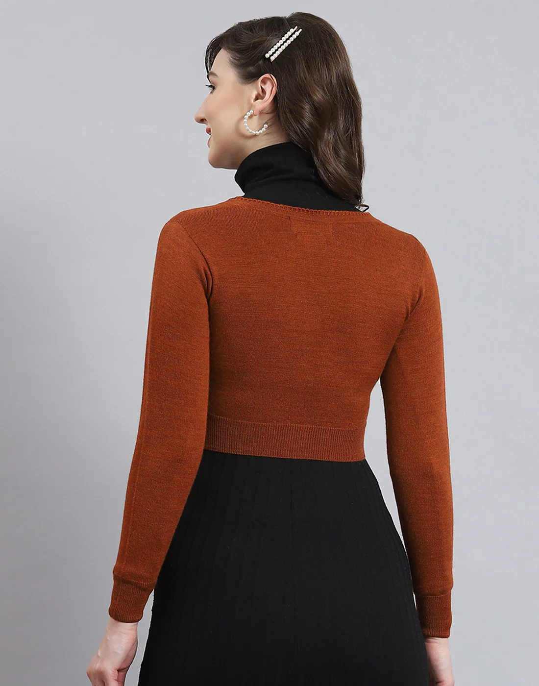 Women Rust Solid V Neck Full Sleeve Blouse - Image 5