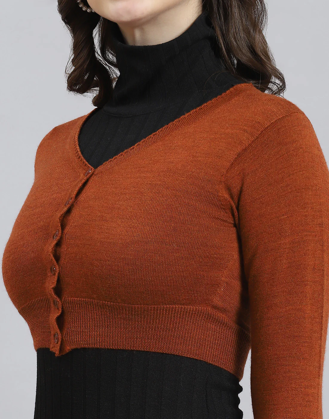 Women Rust Solid V Neck Full Sleeve Blouse - Image 6