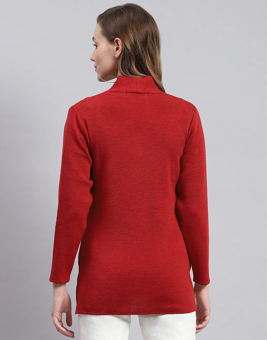 Women Rust Solid V Neck Full Sleeve Cardigans - Image 6