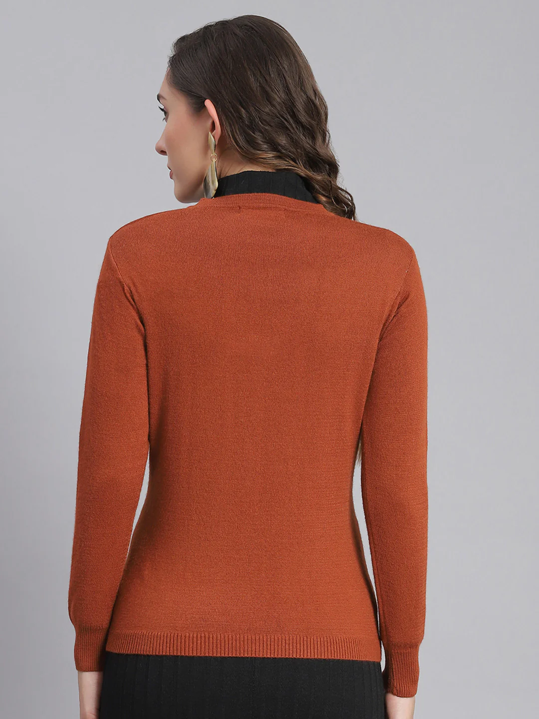 Women Rust Solid V Neck Full Sleeve Cardigans - Image 5