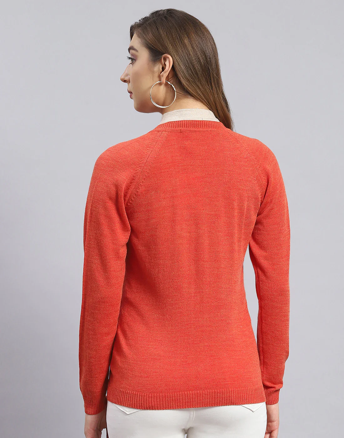 Women Rust Solid V Neck Full Sleeve Sweater - Image 5