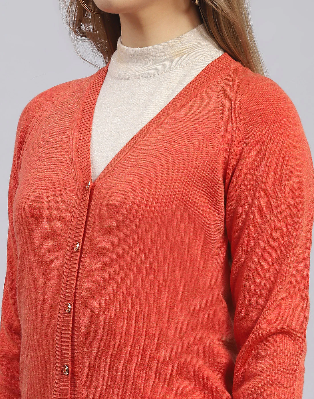 Women Rust Solid V Neck Full Sleeve Sweater - Image 6