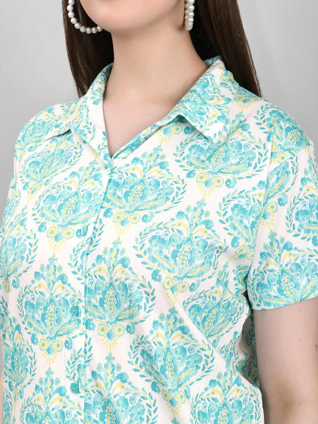 Women Sea Green Printed Collar Half Sleeve Lower Set - Image 4