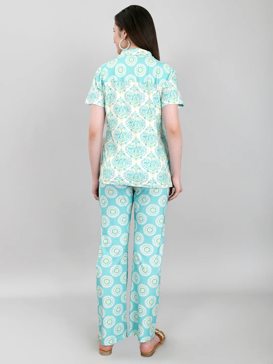 Women Sea Green Printed Collar Half Sleeve Lower Set - Image 5