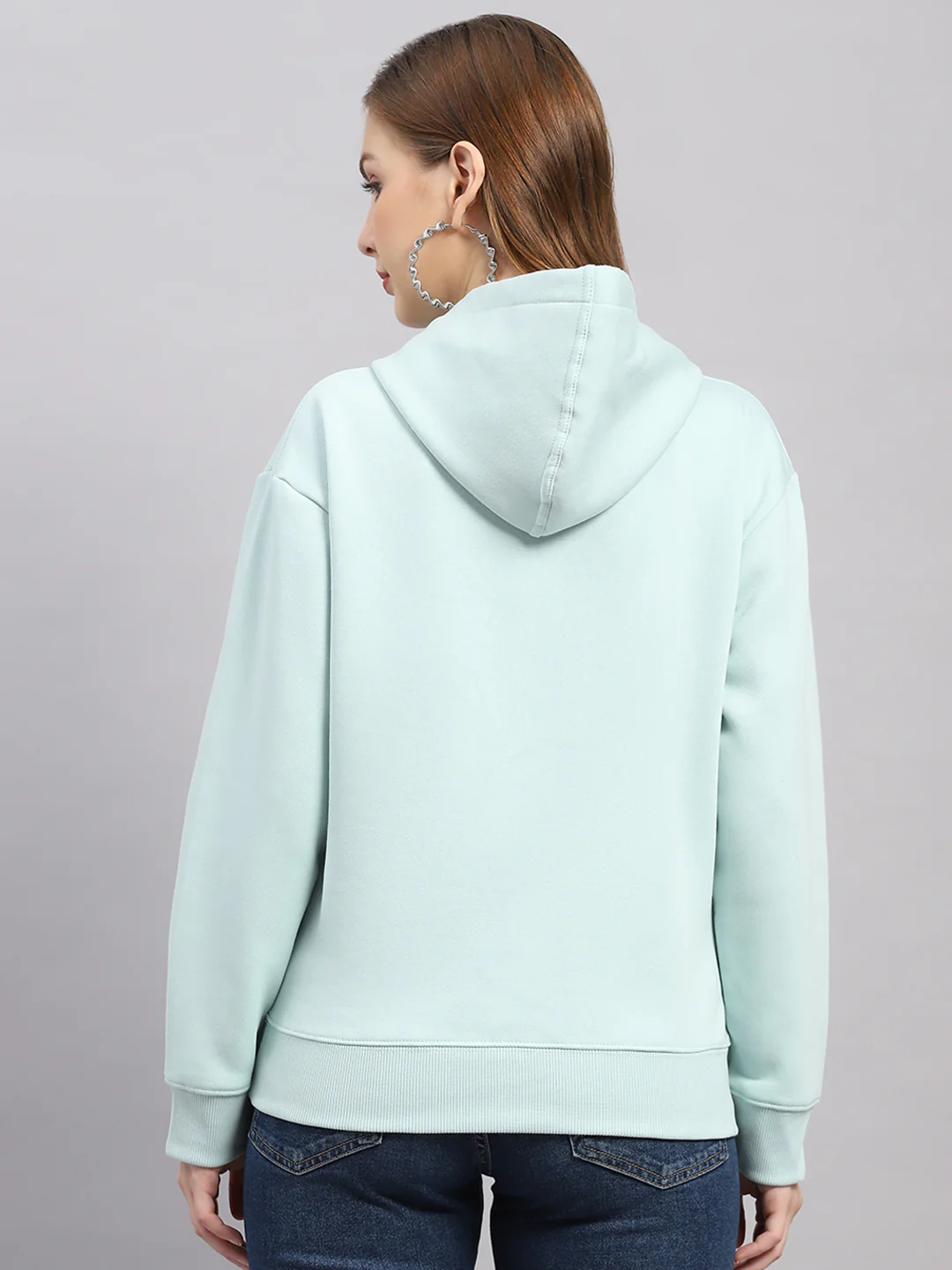 Women Sea Green Printed Hooded Full Sleeve Sweatshirt - Image 5