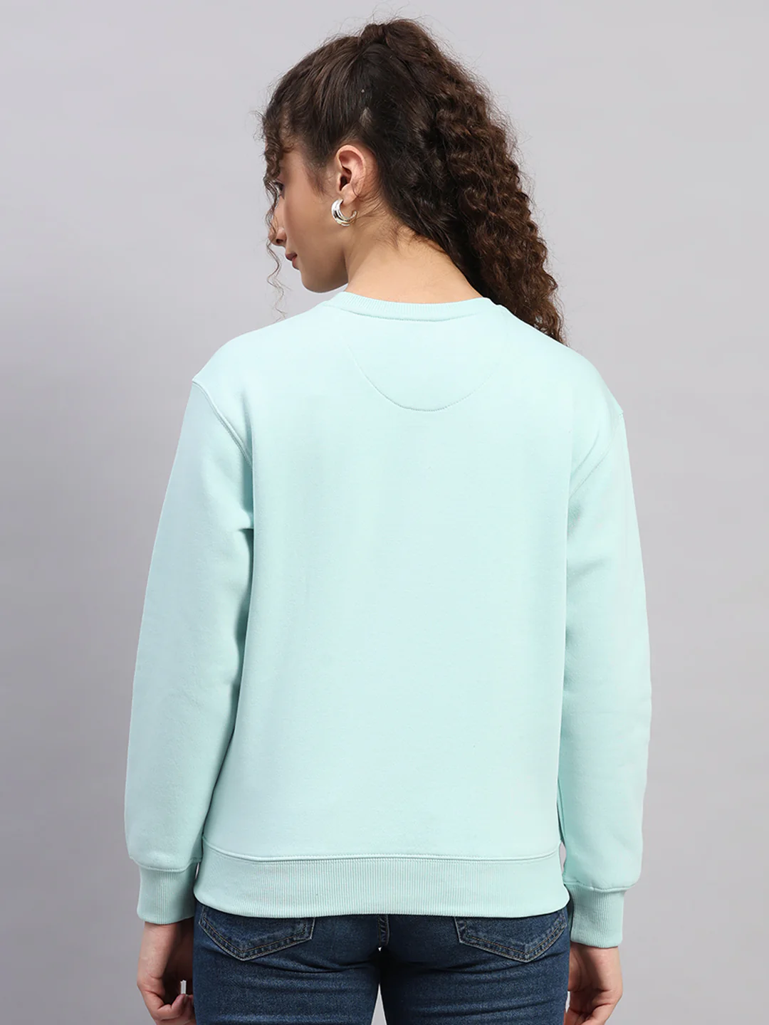 Women Sea Green Printed Round Neck Full Sleeve Sweatshirt - Image 5