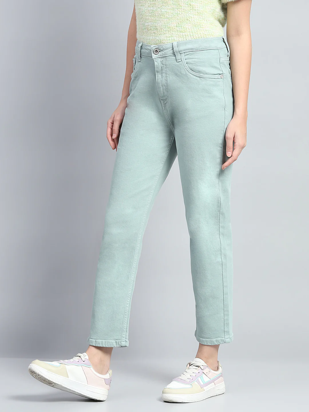 Women Sea Green Solid Slim Fit Denim - Image 3