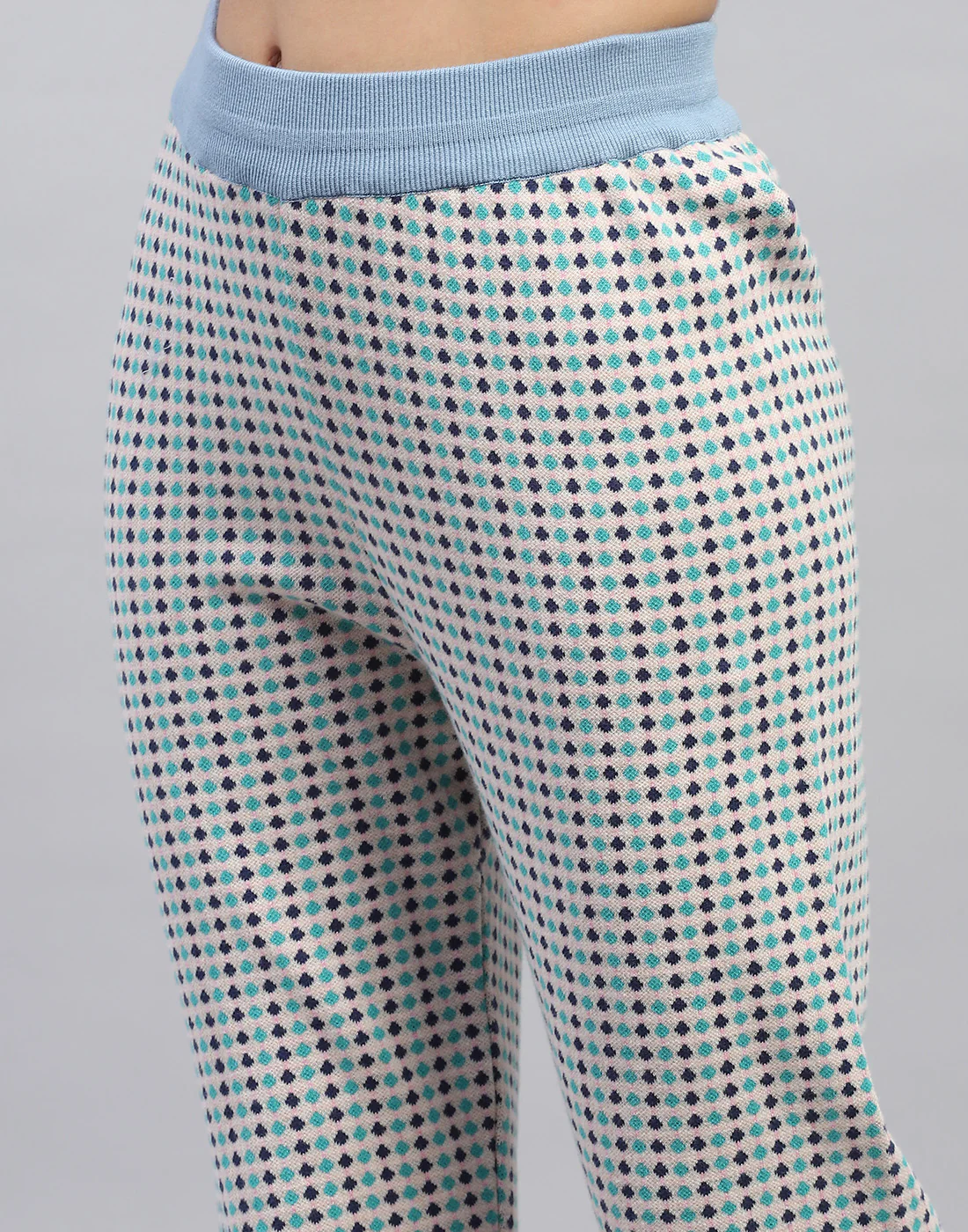 Women Sky Blue Jaquard Round Neck Half Sleeve Cords Set - Image 8