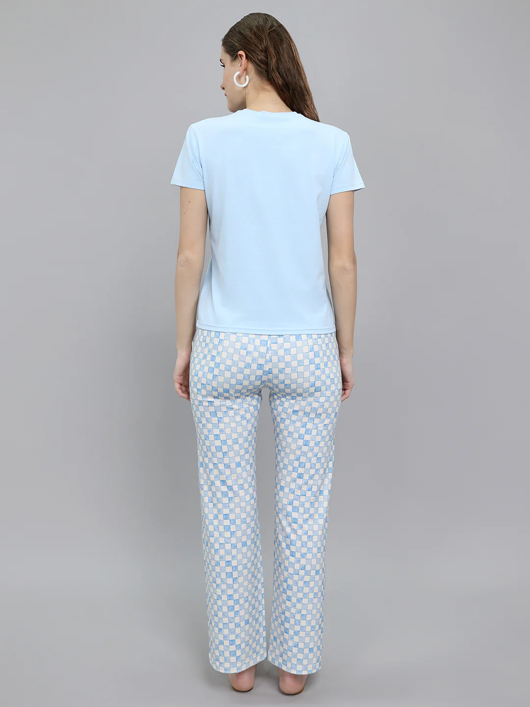 Women Sky Blue Printed Round Neck Half Sleeve Combo 3 Pc Set (T-Shirt, Shorts & Lower) - Image 8