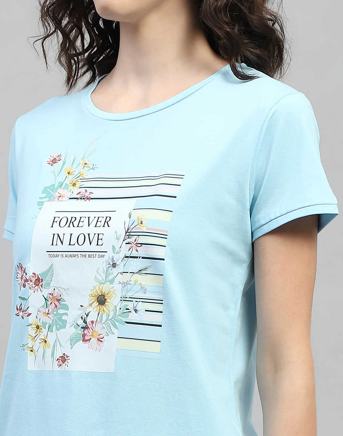 Women Sky Blue Printed Round Neck Half Sleeve Combo 3Pc Set - Image 12