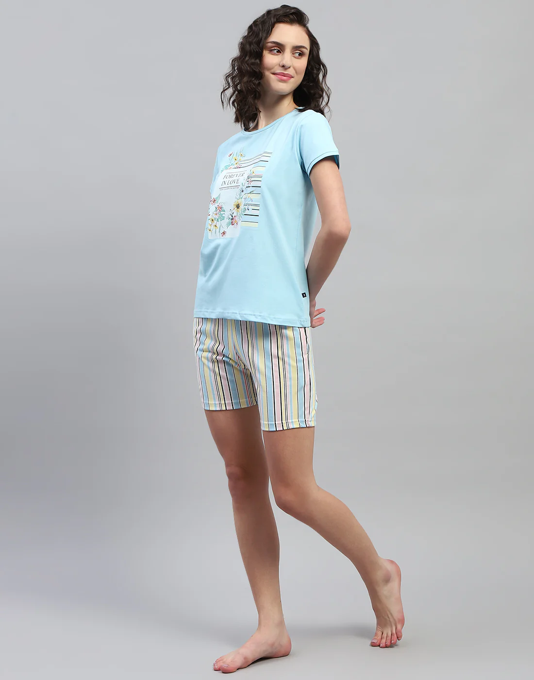Women Sky Blue Printed Round Neck Half Sleeve Combo 3Pc Set - Image 9