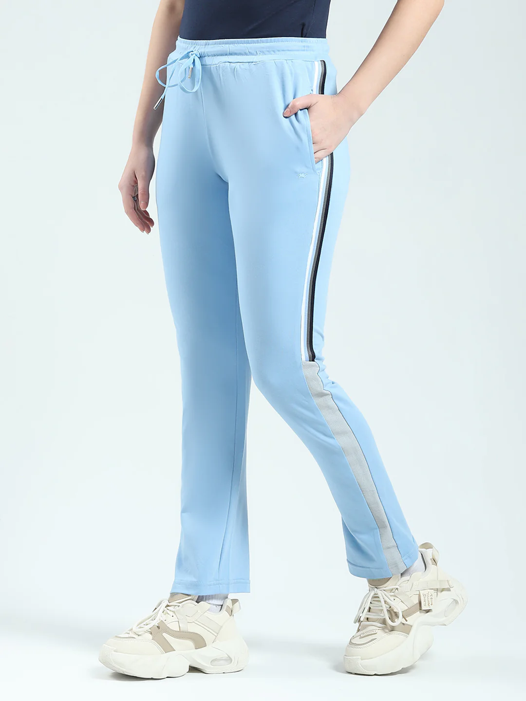 Women Sky Blue Solid Regular Fit Lower - Image 3