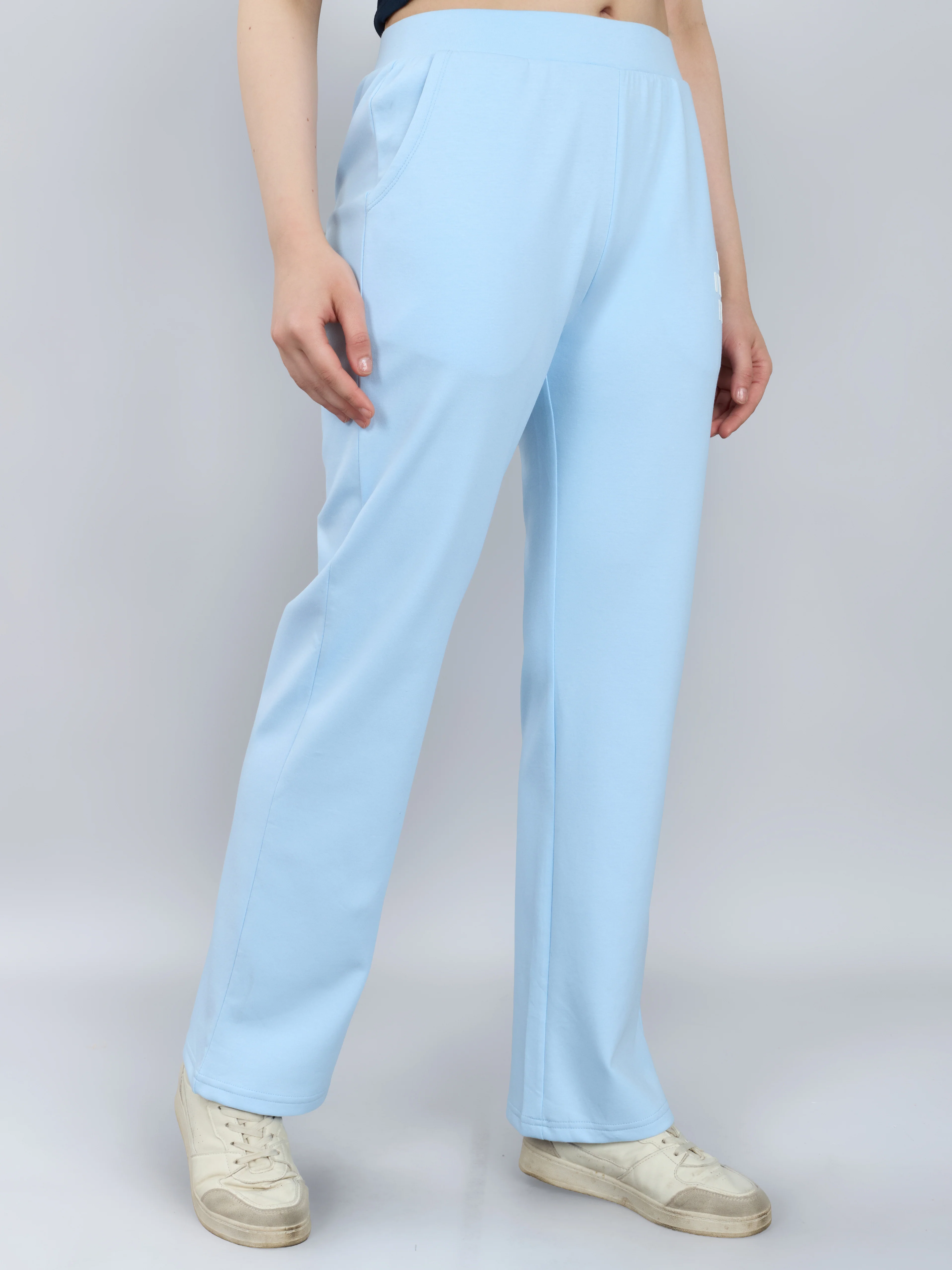 Women Sky Blue Solid Regular Fit Lower - Image 3