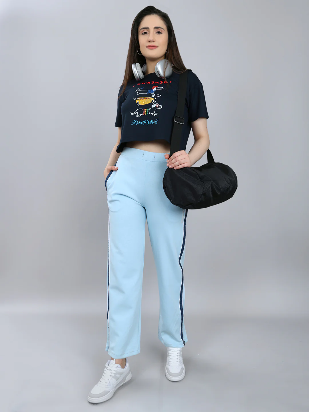Women Sky Blue Solid Regular Fit Lower - Image 6
