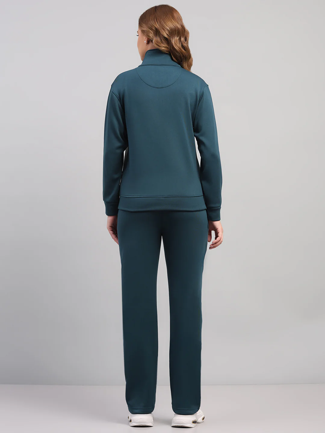 Women Teal Blue Printed Mock Neck Full Sleeve Winter Tracksuit - Image 5
