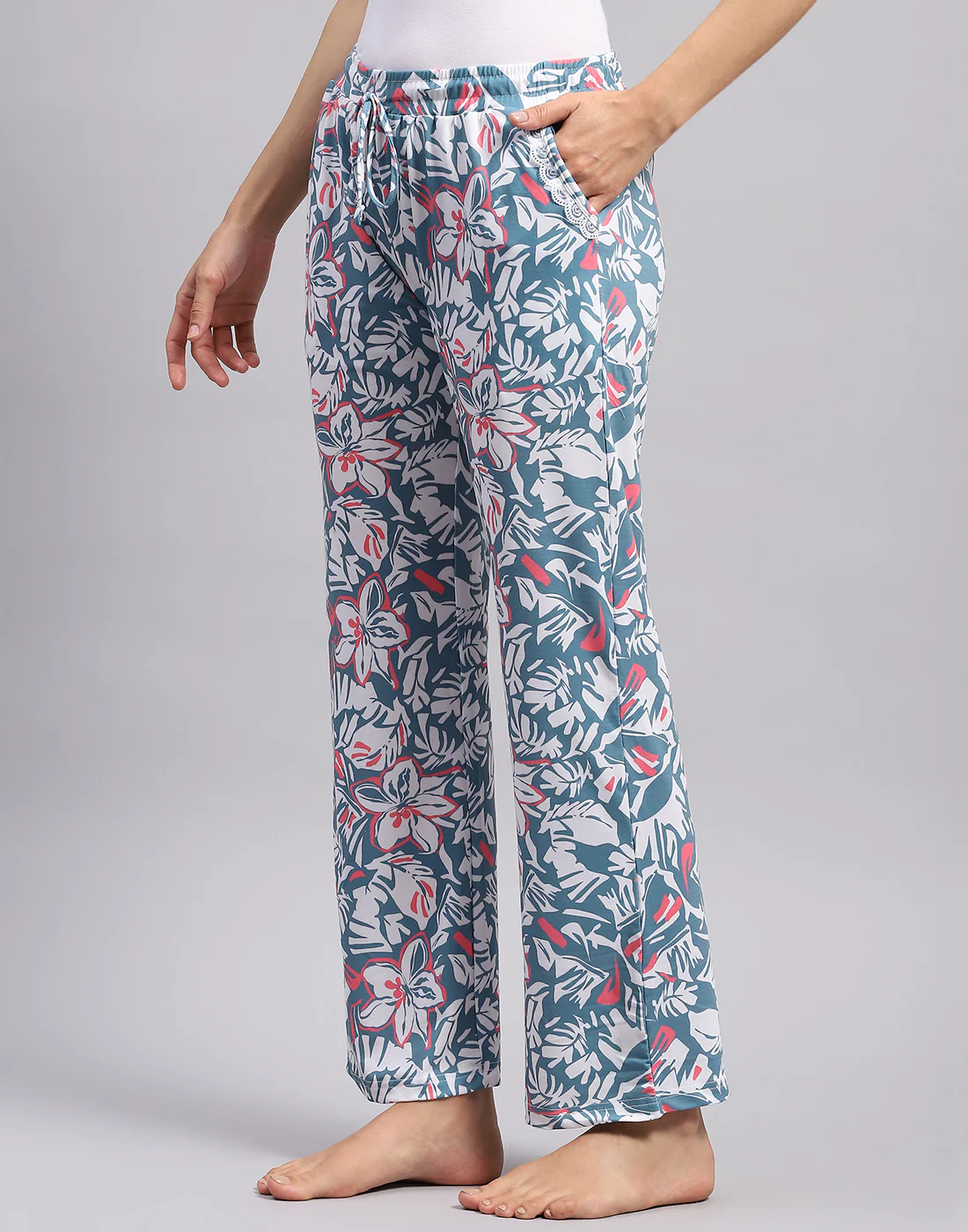 Women Teal Blue Printed Regular Fit Lower - Image 4