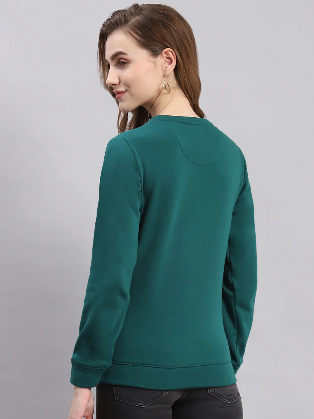 Women Teal Blue Printed Round Neck Full Sleeve Sweatshirts - Image 5