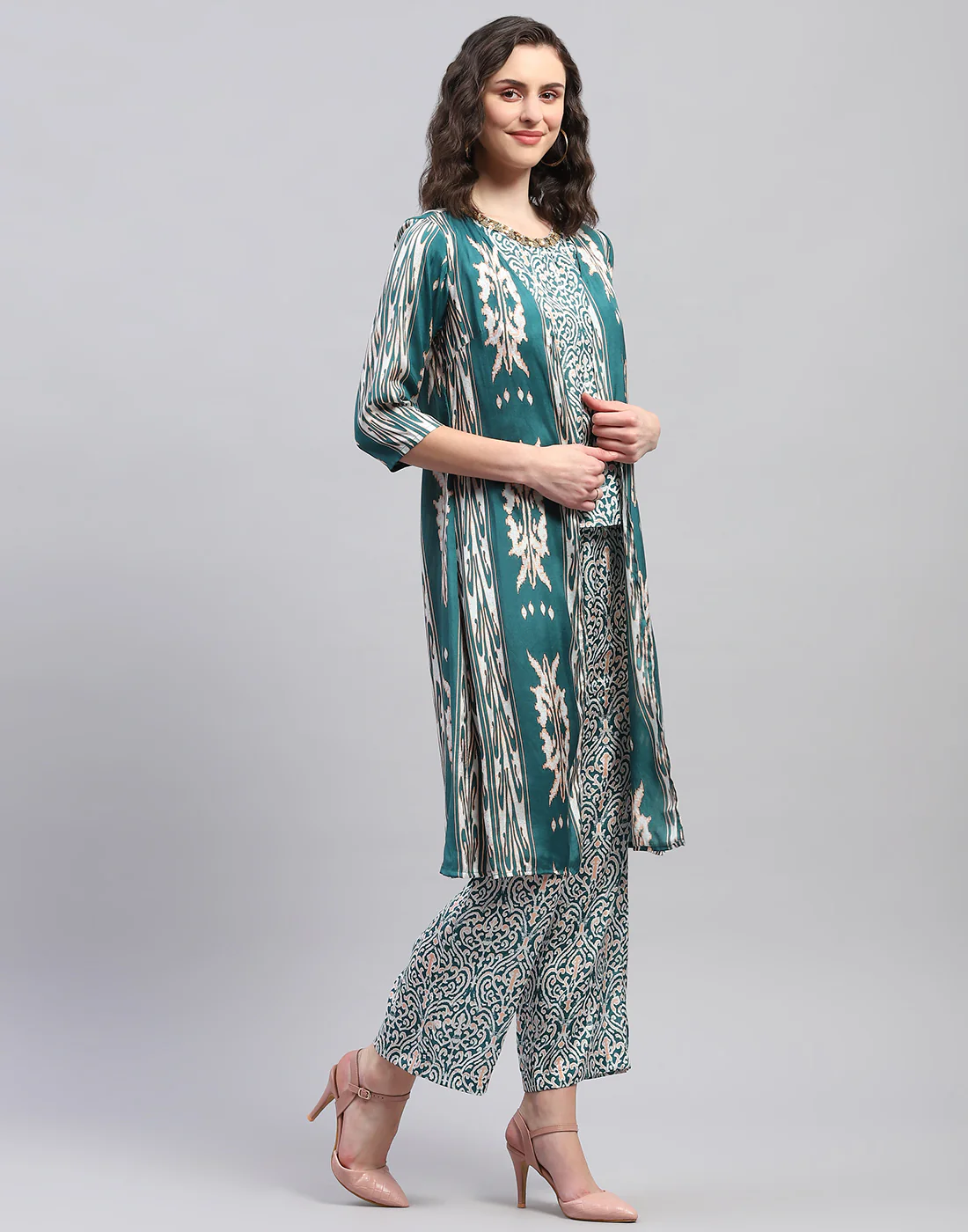 Women Teal Blue Printed Round Neck Half Sleeve Combo 3Pc Set - Image 5