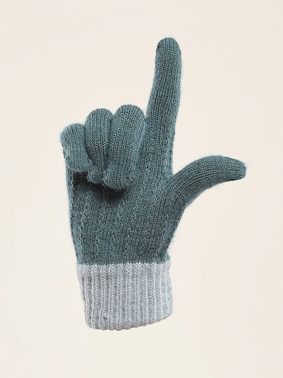 Women Teal Blue Self Design Gloves - Image 4