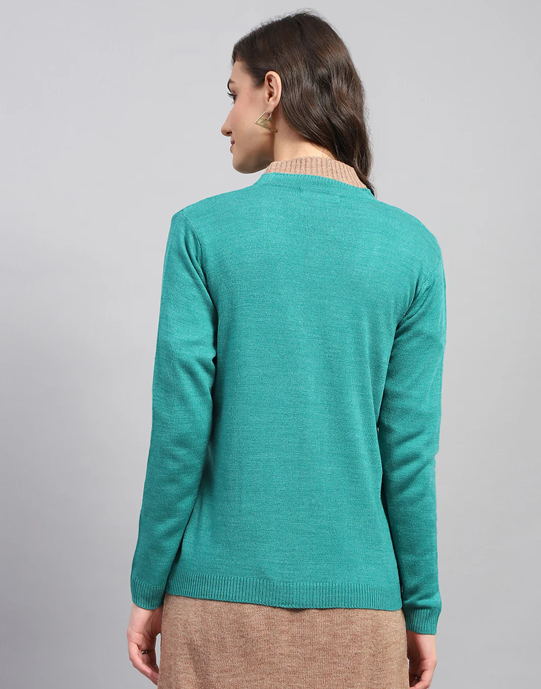Women Teal Blue Self Design V Neck Full Sleeve Cardigan - Image 6