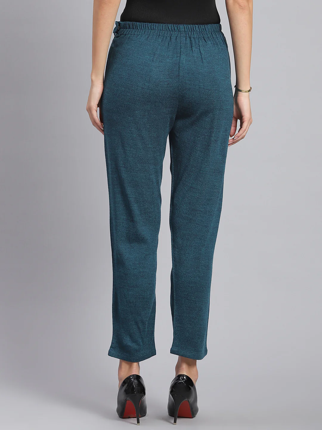 Women Teal Blue Self Design Regular Fit Winter Lowers - Image 5