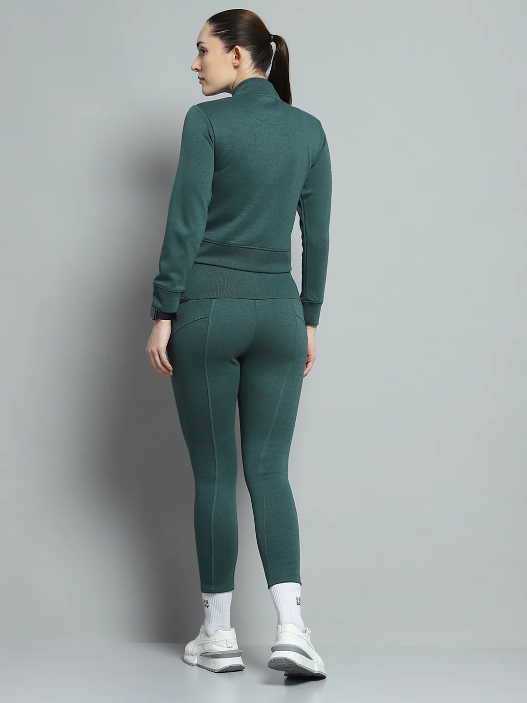 Rock.it Women Teal Blue Solid Mock Neck Full Sleeve Tracksuit - Image 5