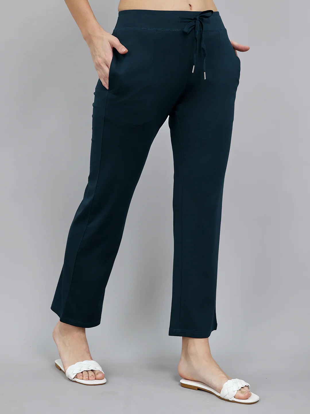 Women Teal Blue Solid Regular Fit Lower - Image 2