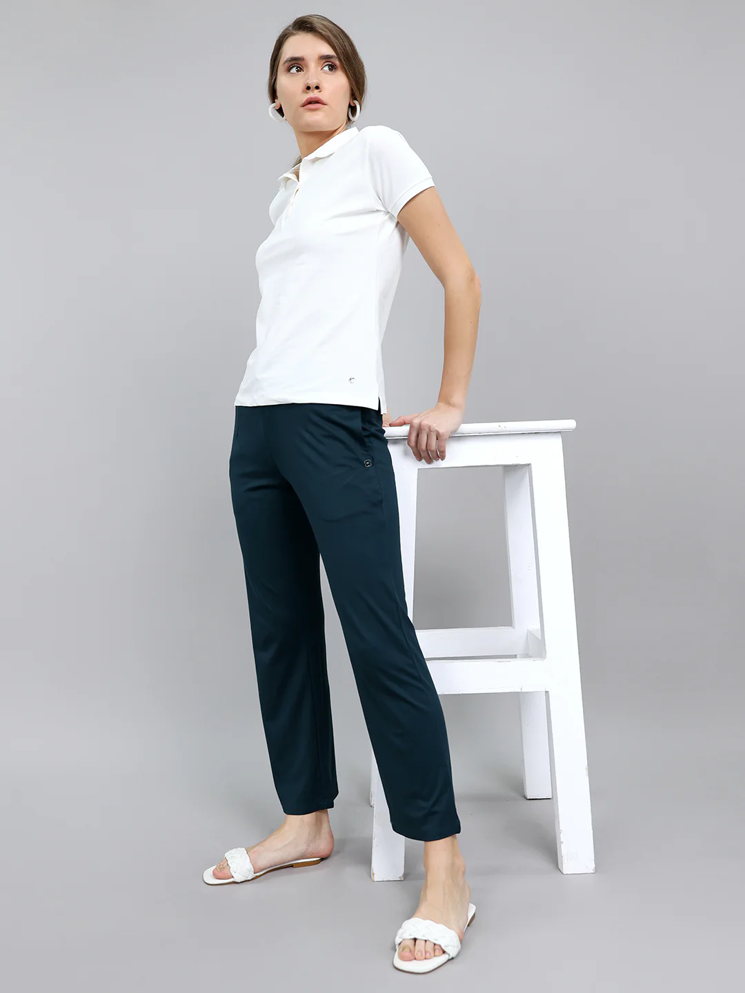 Women Teal Blue Solid Regular Fit Lower - Image 7