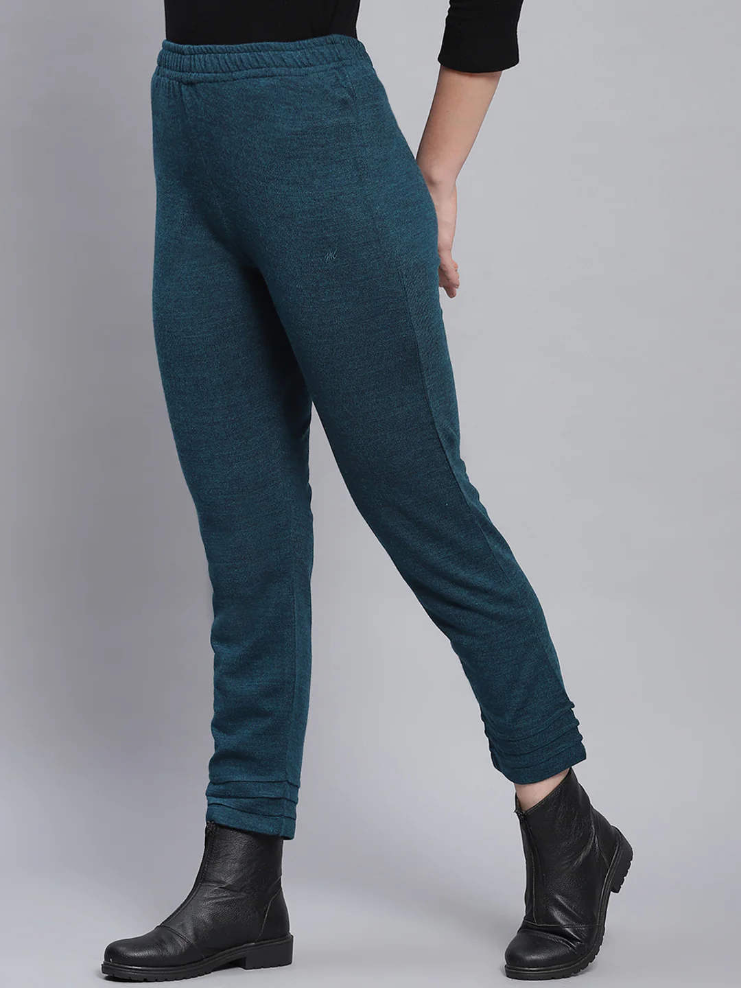 Women Teal Blue Solid Regular Fit Winter Lowers - Image 4