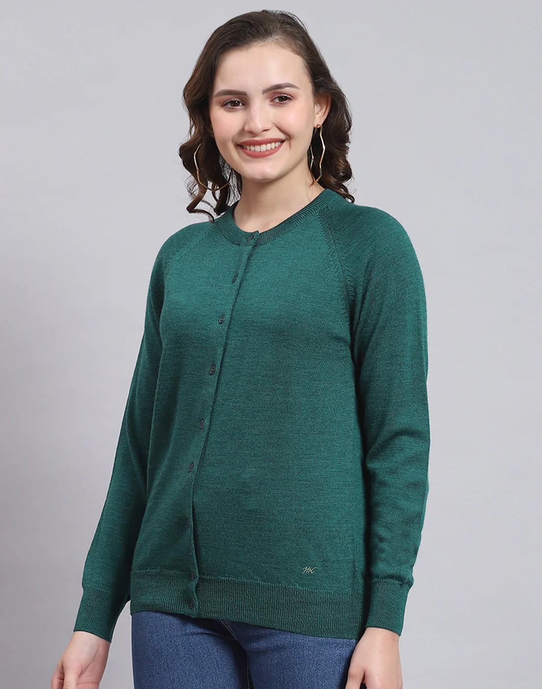 Women Teal Blue Solid Round Neck Full Sleeve Sweater - Image 4