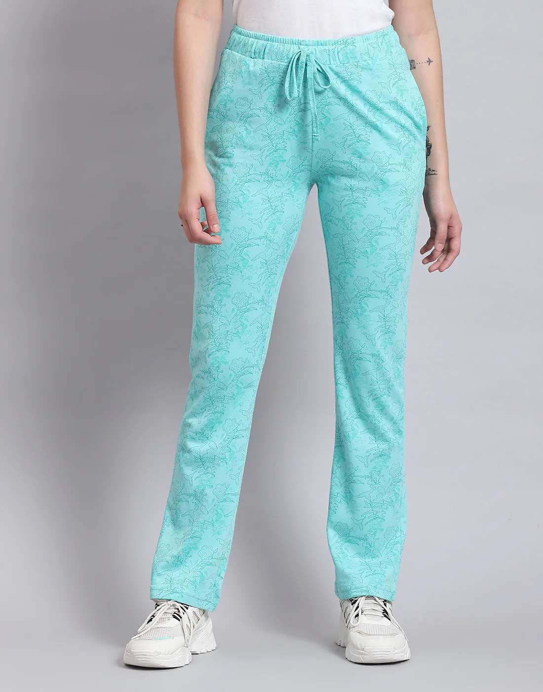 Women Turquoise Blue Printed Regular Fit Lower - Image 2