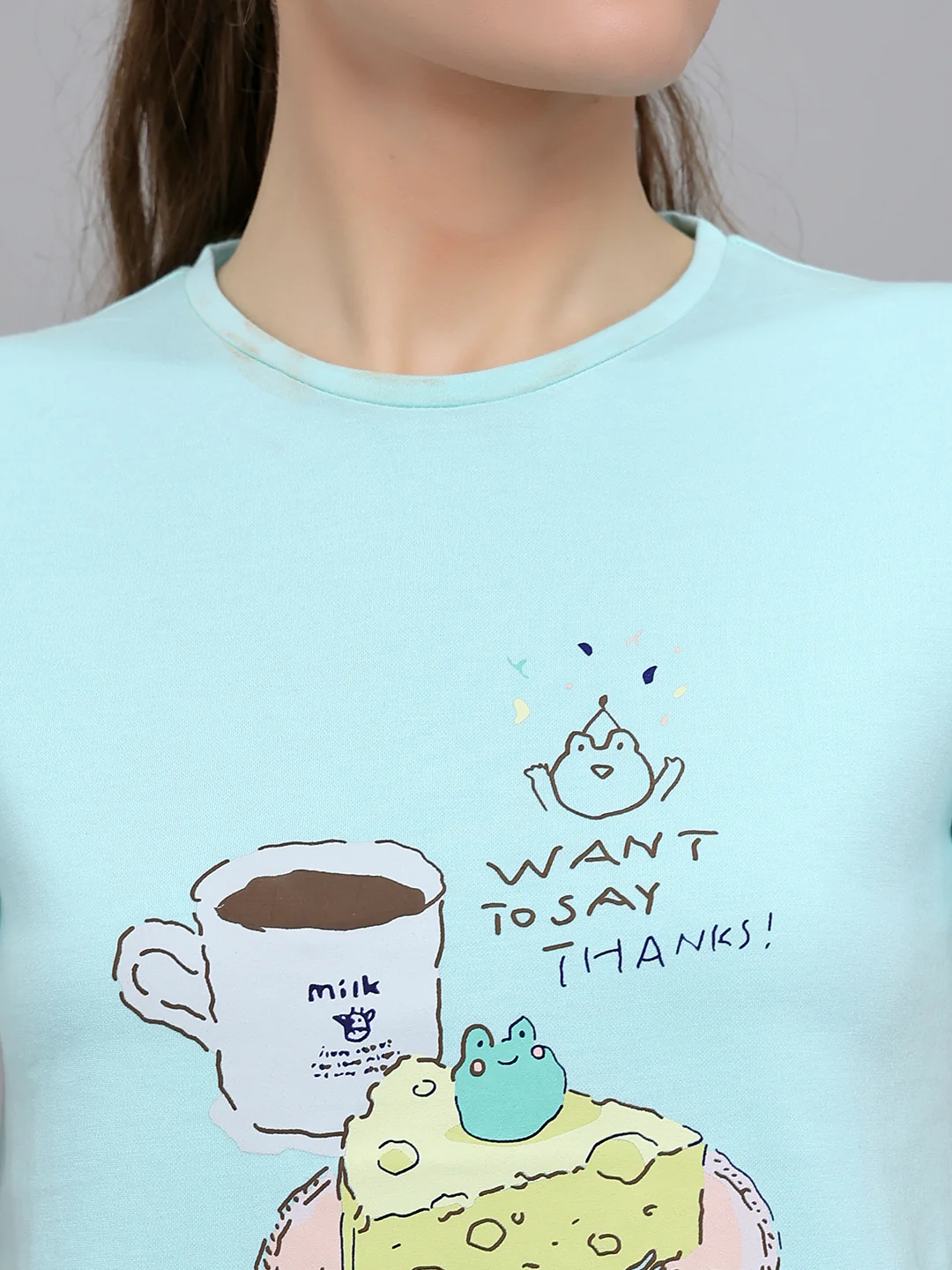 Women Turquoise Blue Printed Round Neck Half Sleeve Lower Set - Image 5