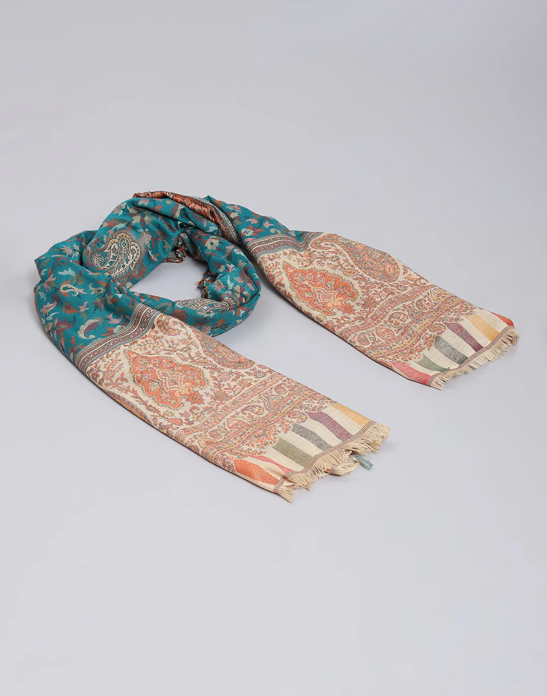 Women Turquoise Blue Self Design Stole - Image 6