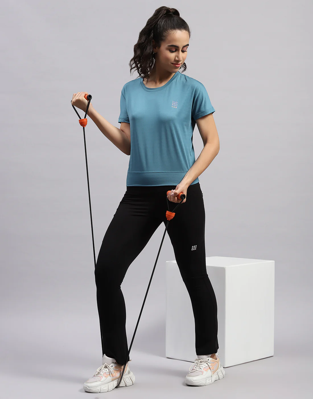Rock.it Women Turquoise Blue Solid Round Neck Half Sleeve Top - Image 2