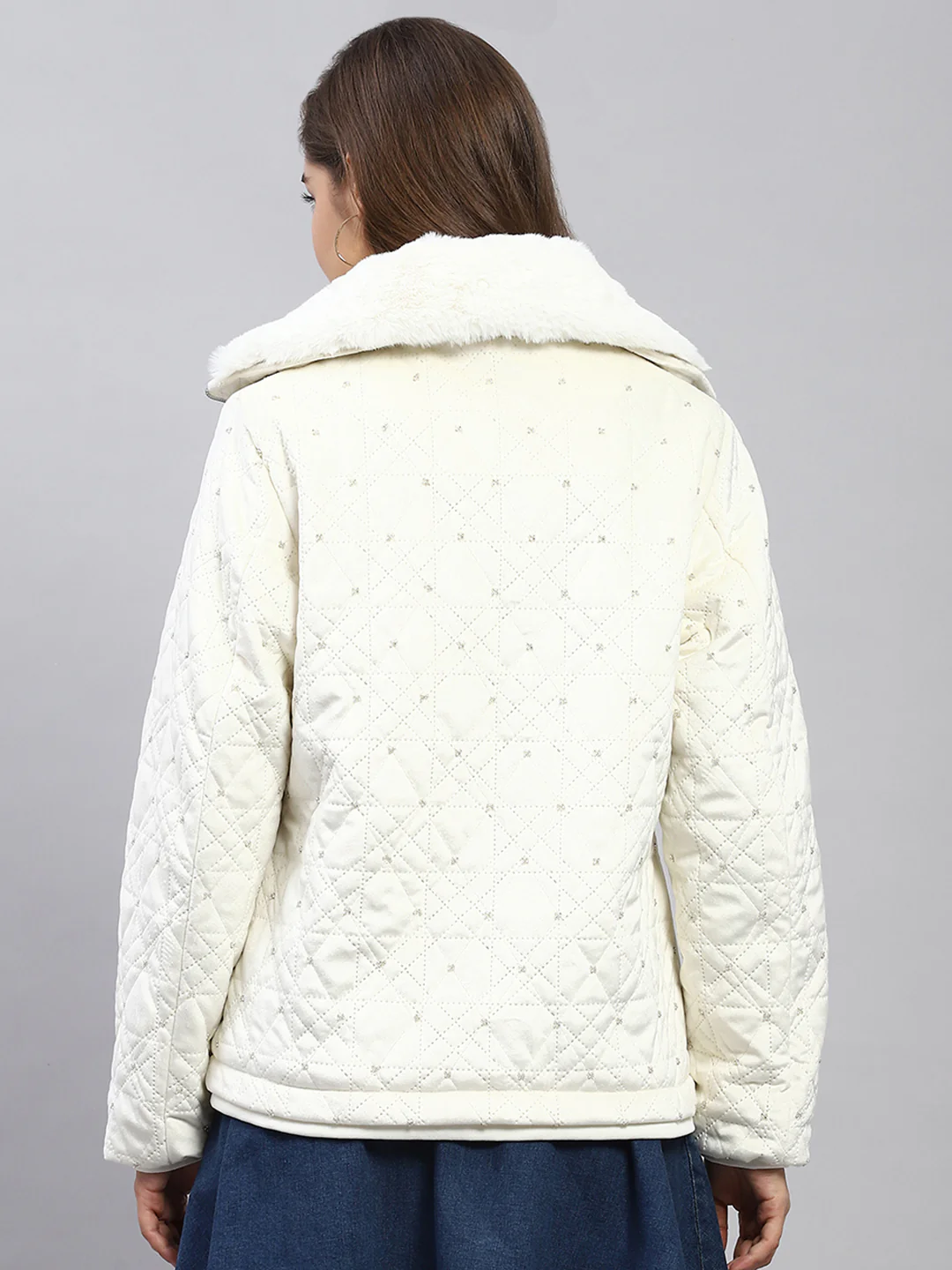 Women White Embroidered Collar Full Sleeve Jacket - Image 5