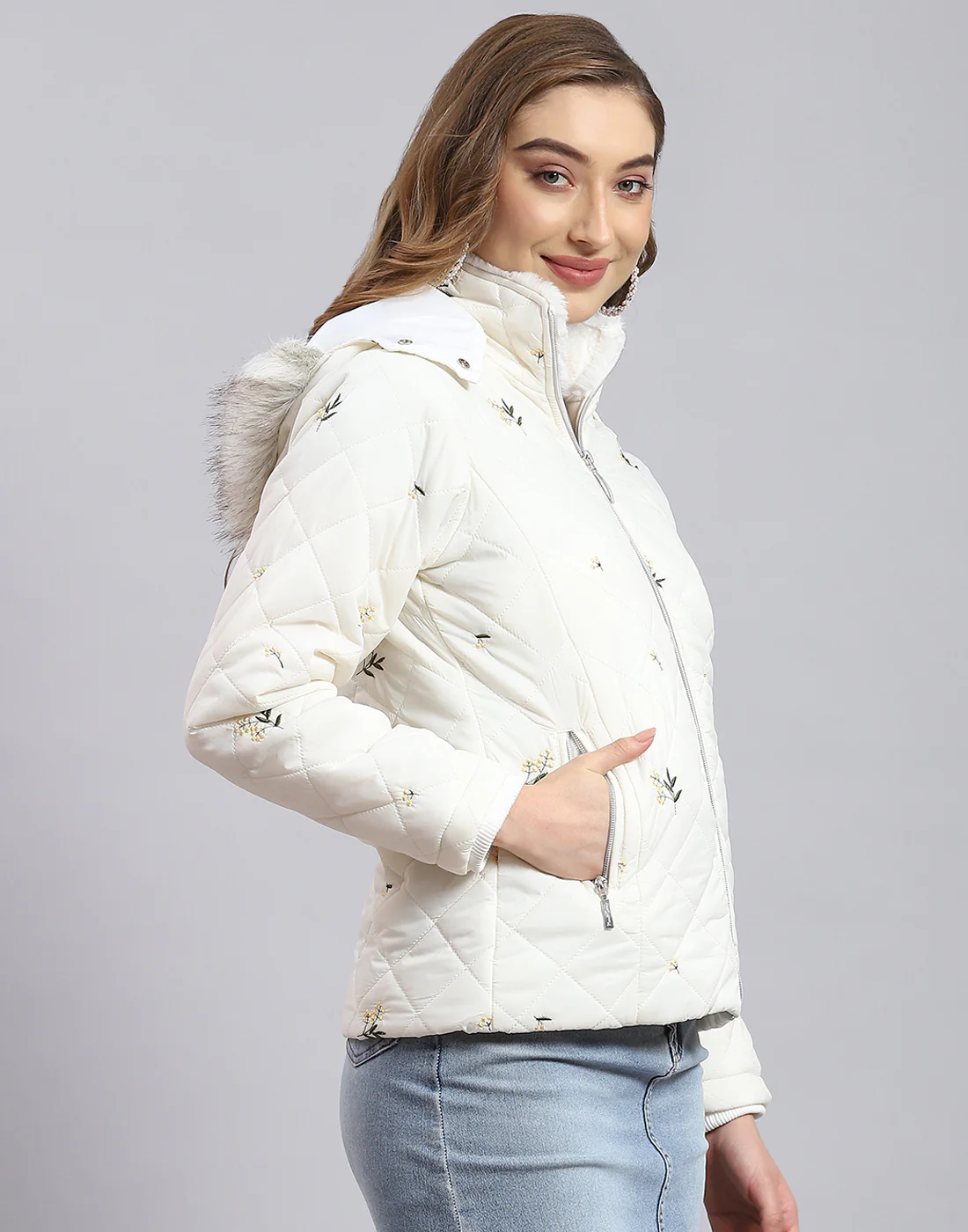 Women White Embroidered Hooded Full Sleeve Jacket - Image 4