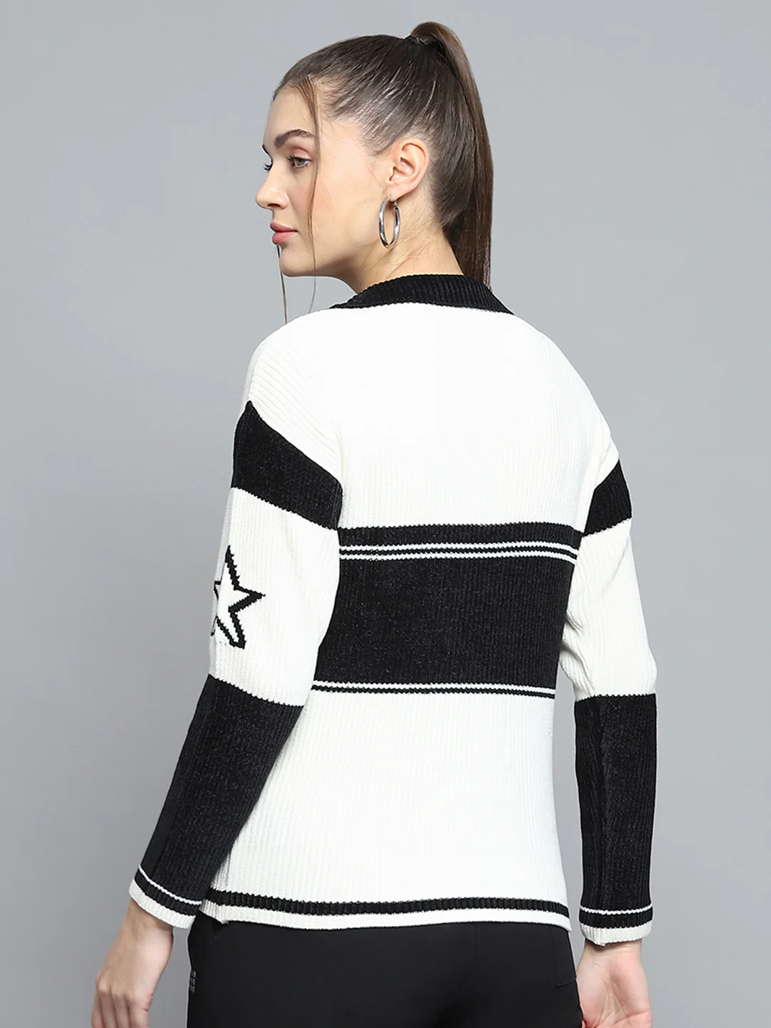 Rock.it Women White Printed Collar Full Sleeve Pullover - Image 5
