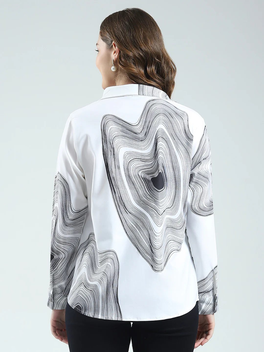 Women White Printed Collar Full Sleeve Top - Image 5