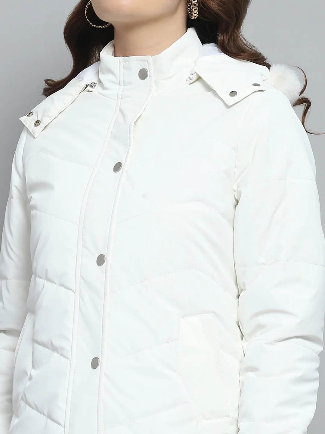 Women White Printed Detachable Hood Full Sleeve Jacket - Image 8